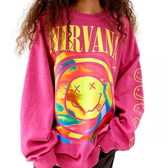 Urban Outfitters Tops - UO Nirvana Smile Overdyed Pink Crew Neck Sweatshirt